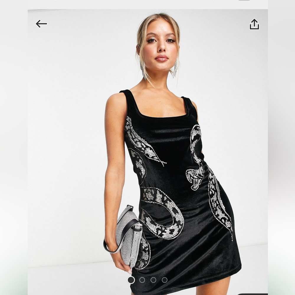 ASOS DESIGN velvet mini dress with snake embellishment